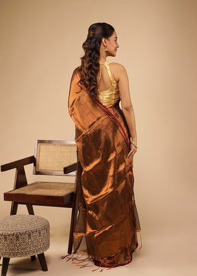 Brown Tissue Silk Saree With Blouse Piece