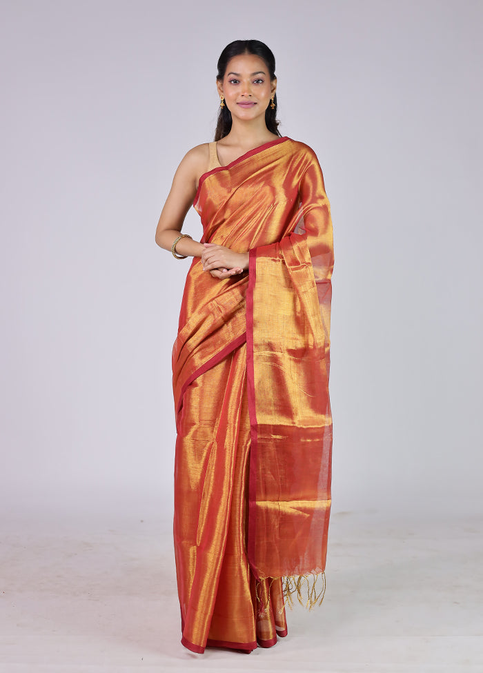 Rust Tissue Silk Saree With Blouse Piece