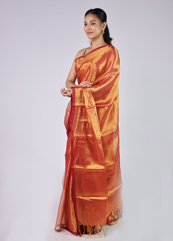 Rust Tissue Silk Saree With Blouse Piece