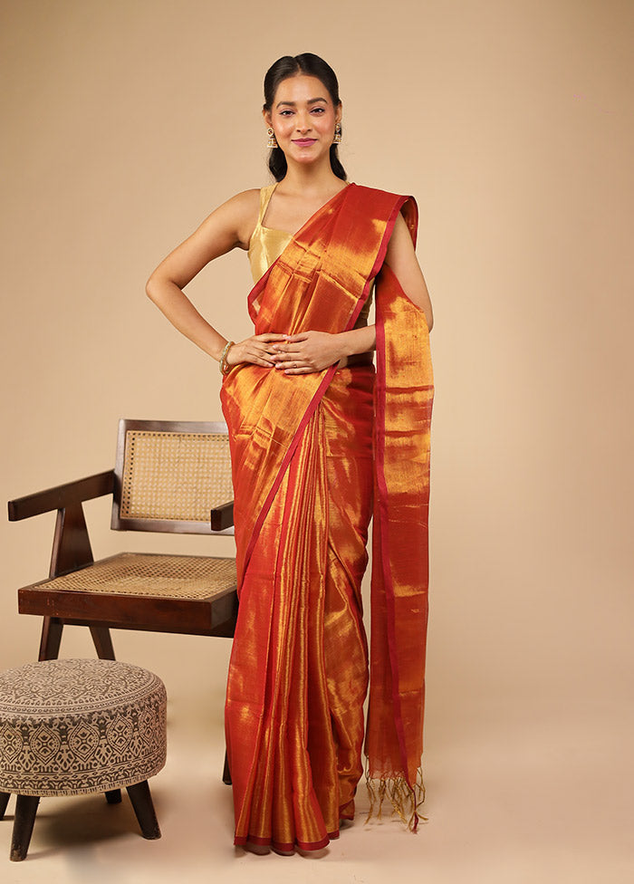 Rust Tissue Silk Saree With Blouse Piece