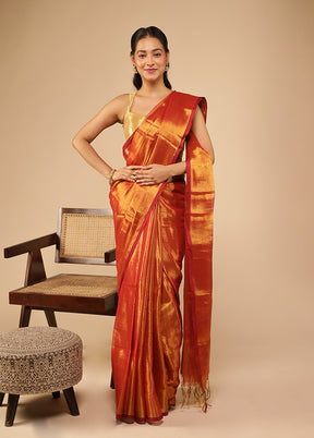 Rust Tissue Silk Saree With Blouse Piece