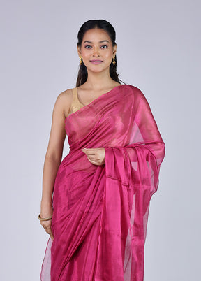 Pink Tissue Silk Saree With Blouse Piece