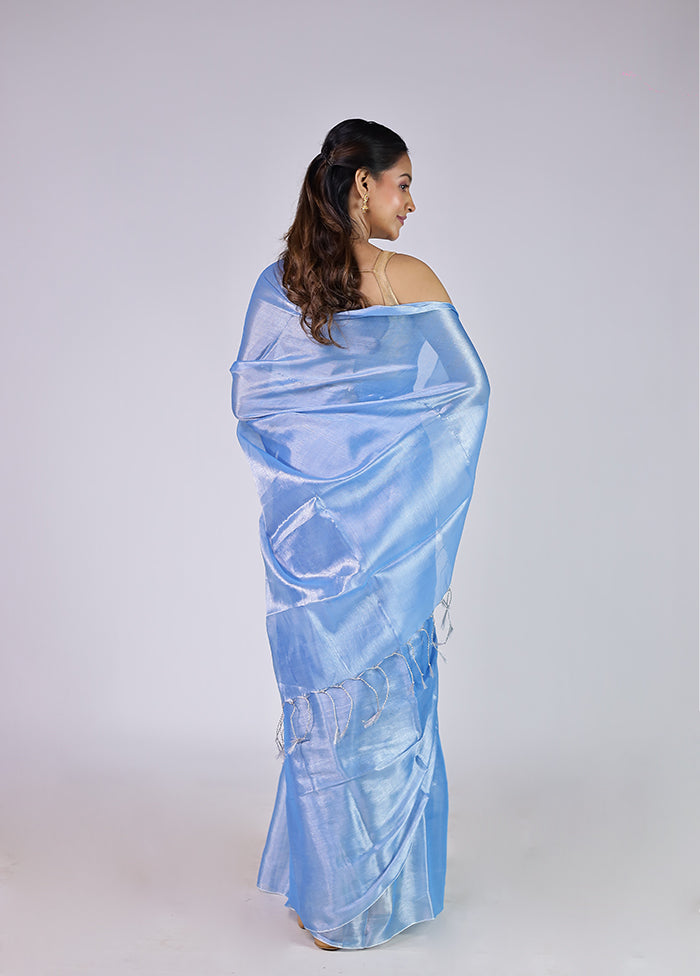 Blue Tissue Silk Saree With Blouse Piece