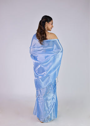Blue Tissue Silk Saree With Blouse Piece