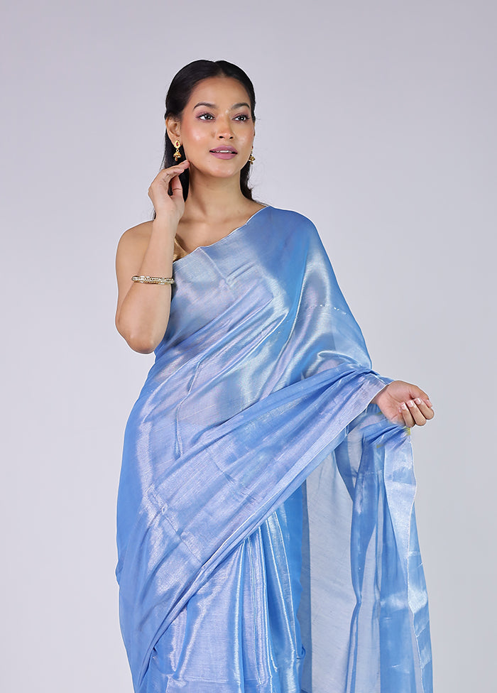 Blue Tissue Silk Saree With Blouse Piece