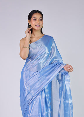Blue Tissue Silk Saree With Blouse Piece