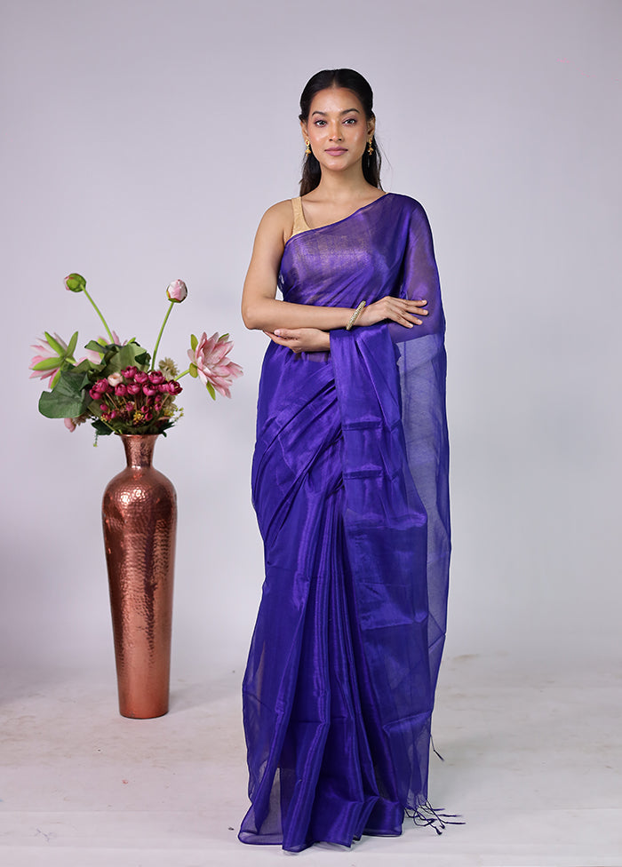 Blue Tissue Silk Saree With Blouse Piece