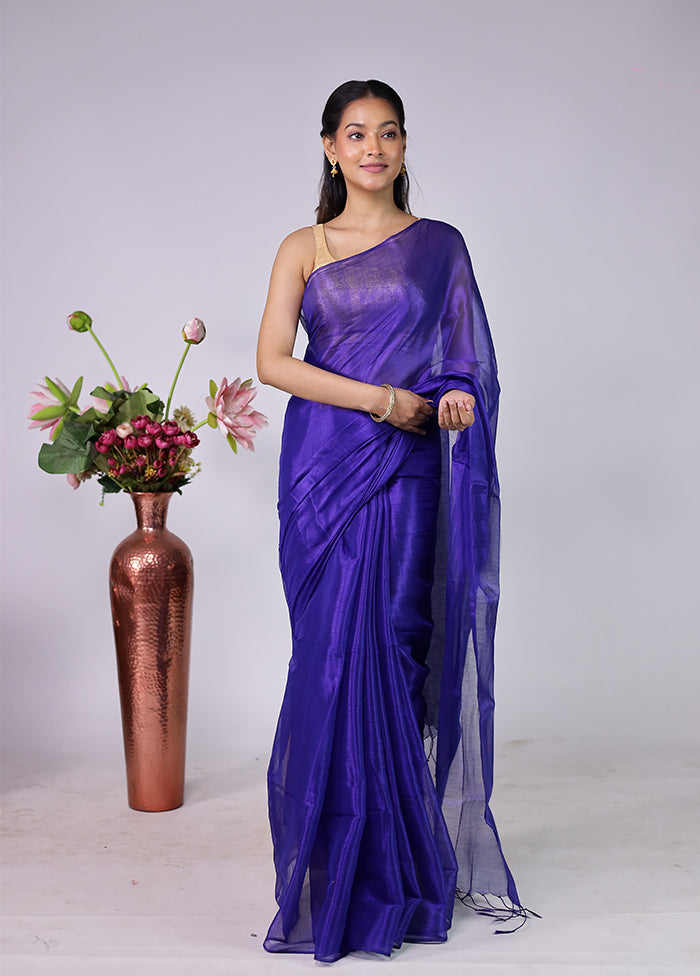 Blue Tissue Silk Saree With Blouse Piece