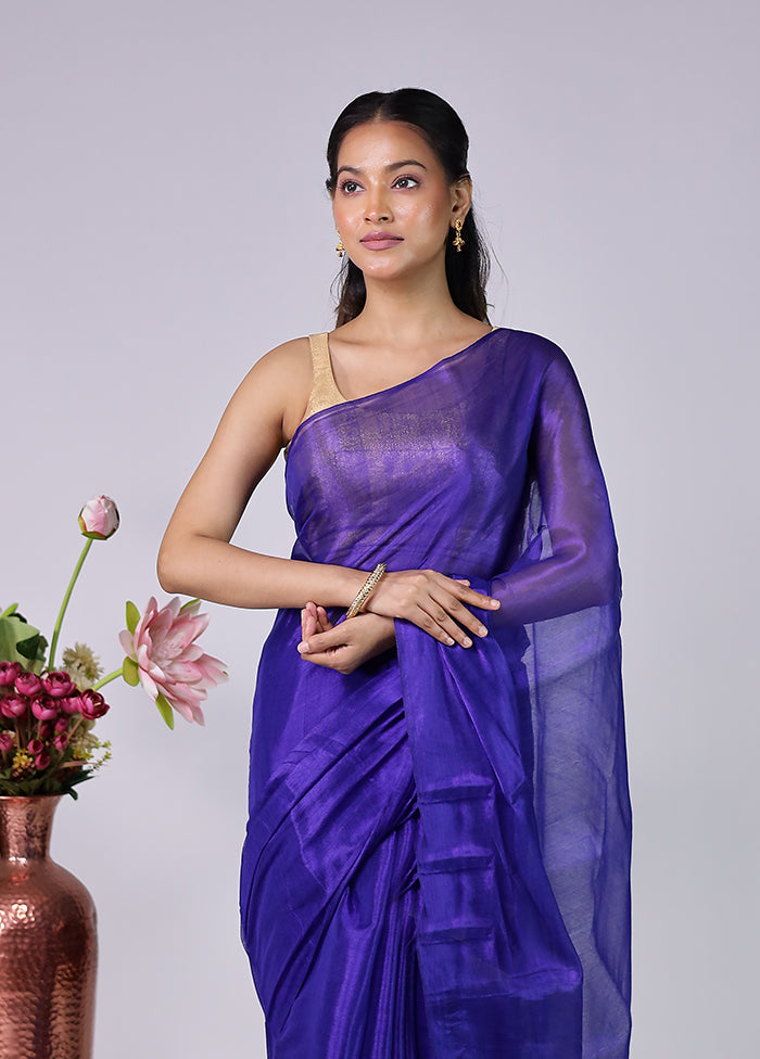 Blue Tissue Silk Saree With Blouse Piece