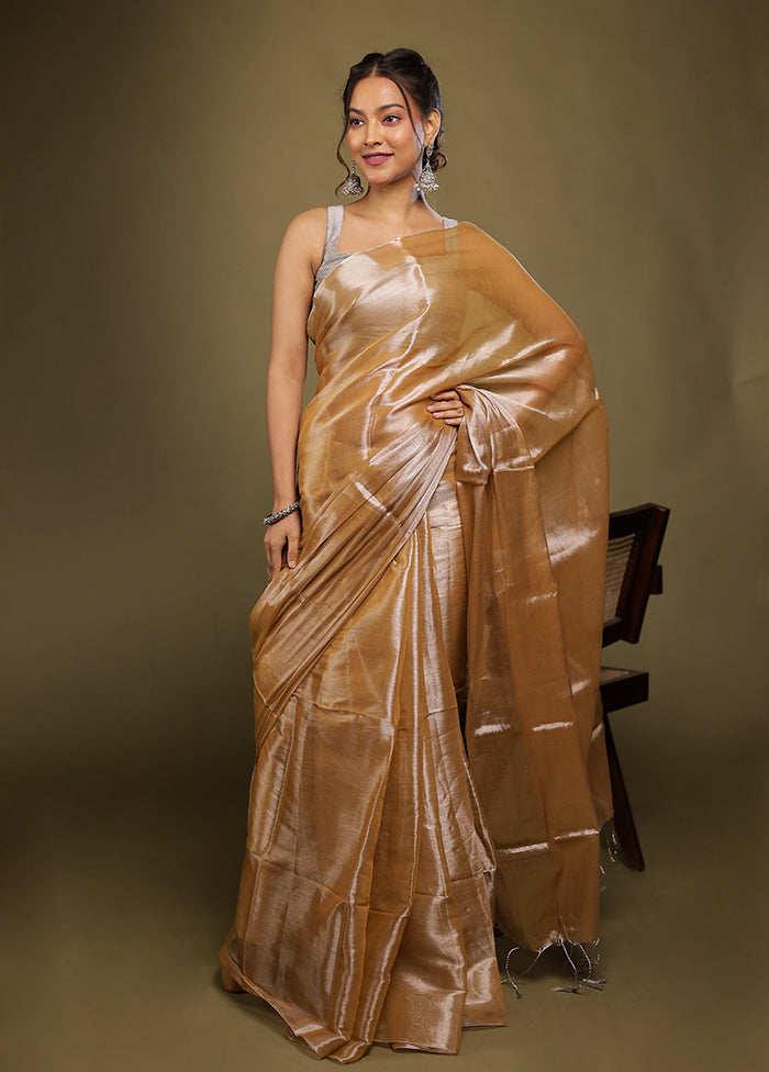 Cream Tissue Silk Saree With Blouse Piece