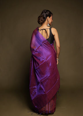 Purple Tissue Silk Saree With Blouse Piece