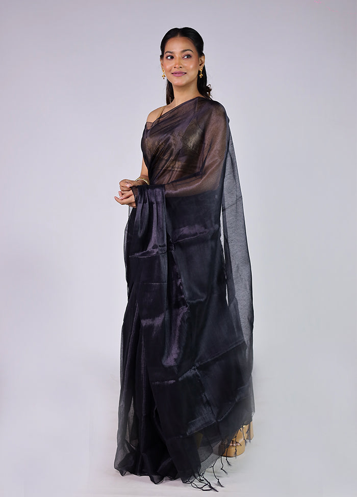 Black Tissue Silk Saree With Blouse Piece