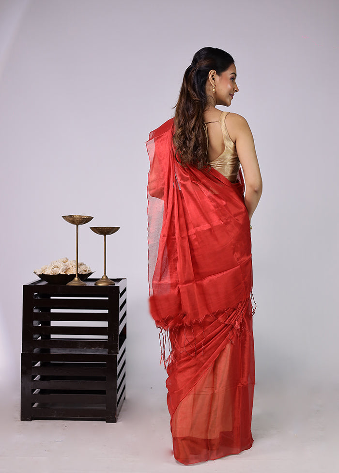 Red Tissue Silk Saree With Blouse Piece