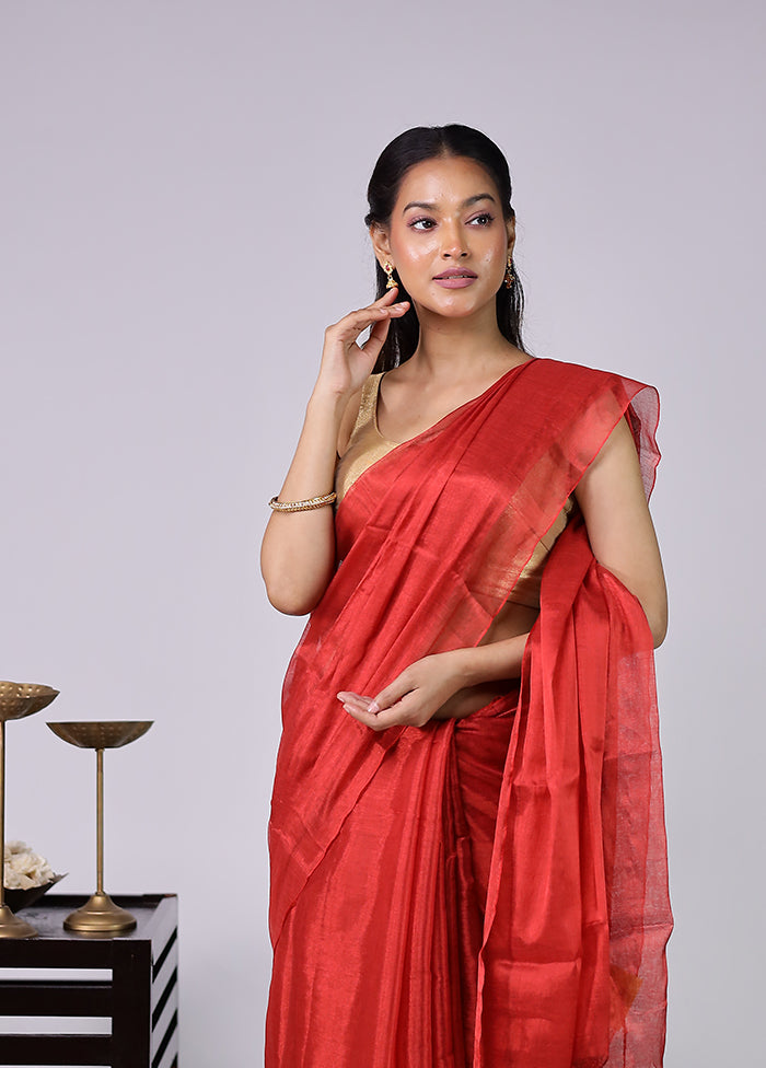 Red Tissue Silk Saree With Blouse Piece
