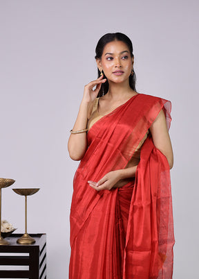 Red Tissue Silk Saree With Blouse Piece