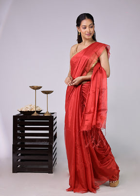 Red Tissue Silk Saree With Blouse Piece