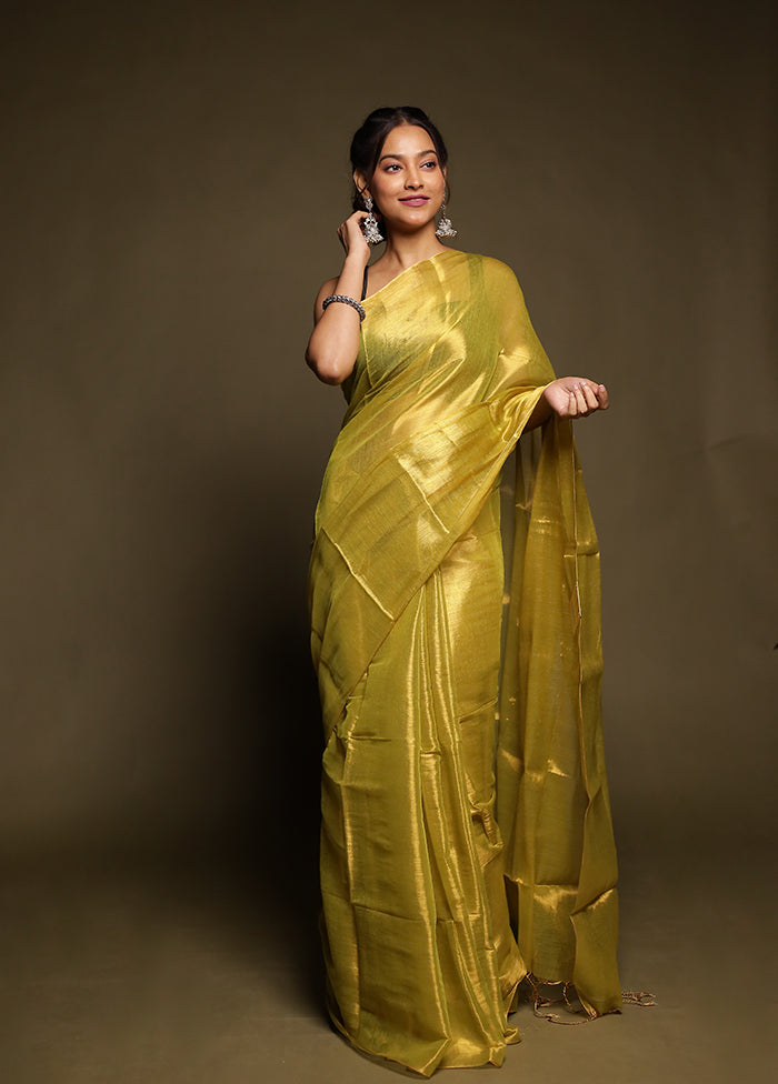 Green Tissue Silk Saree With Blouse Piece