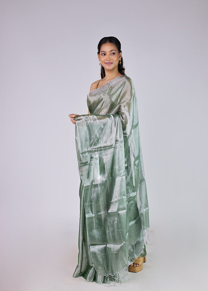 Grey Tissue Silk Saree With Blouse Piece