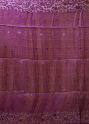 Purple Handloom Tussar Pure Silk Saree With Blouse Piece