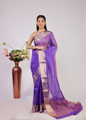 Blue Tissue Silk Saree With Blouse Piece