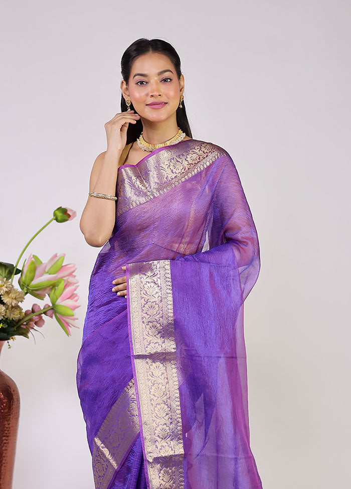 Blue Tissue Silk Saree With Blouse Piece