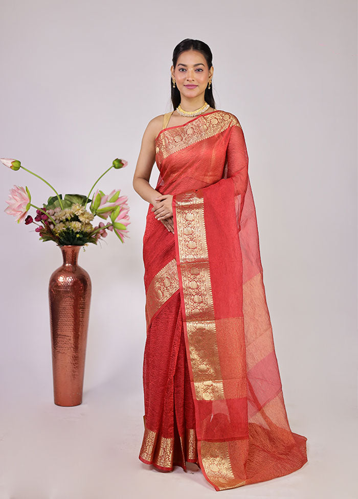 Red Tissue Silk Saree With Blouse Piece