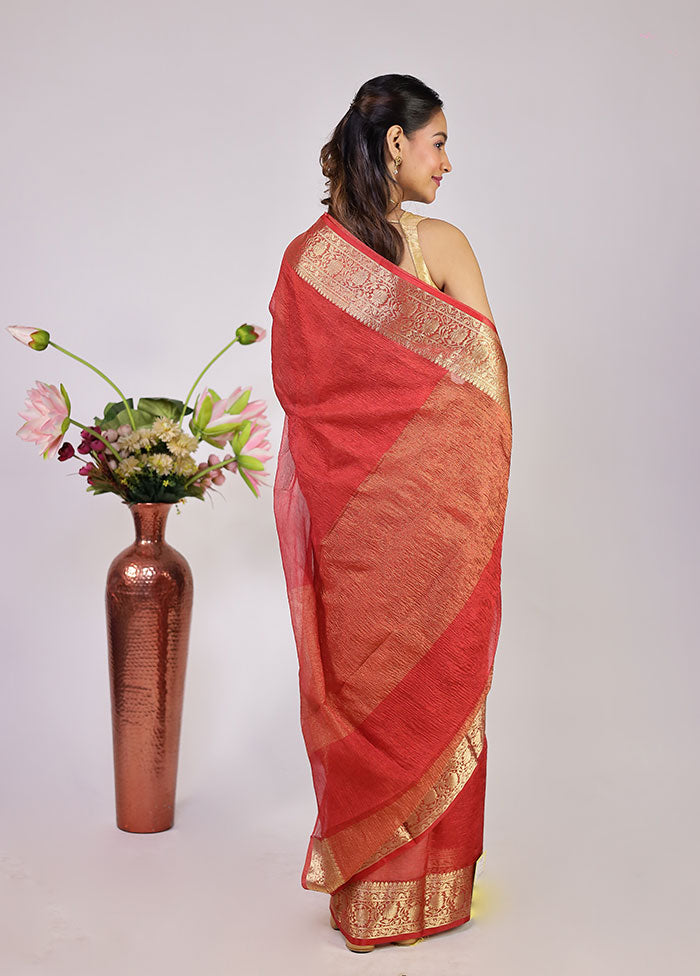 Red Tissue Silk Saree With Blouse Piece