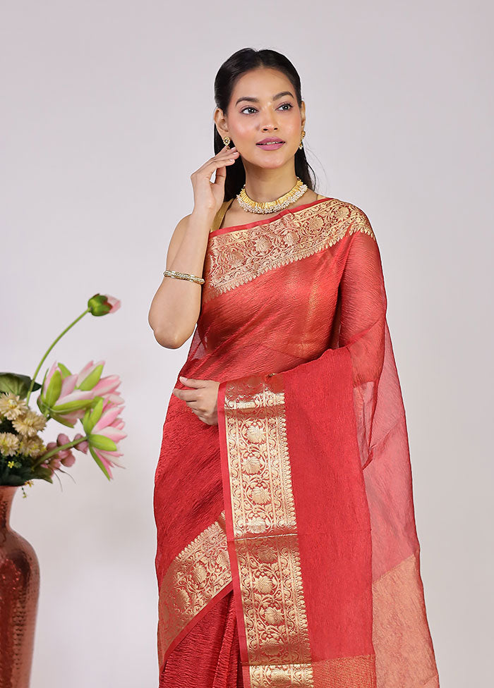 Red Tissue Silk Saree With Blouse Piece