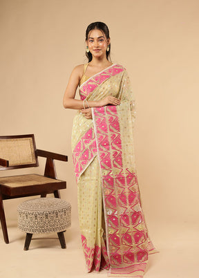 Cream Khadi Cotton Saree Without Blouse Piece