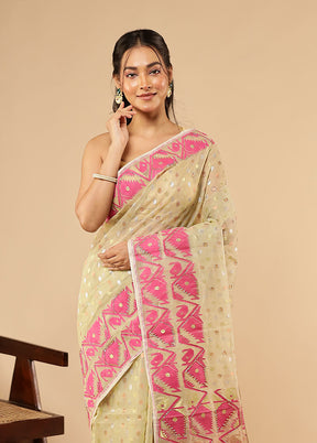Cream Khadi Cotton Saree Without Blouse Piece