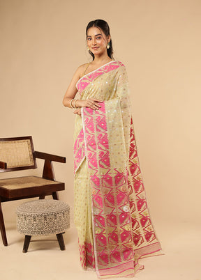 Cream Khadi Cotton Saree Without Blouse Piece