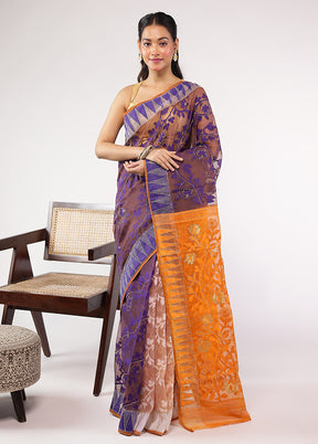 Rust Khadi Cotton Saree With Blouse Piece