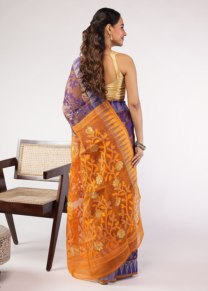 Rust Khadi Cotton Saree With Blouse Piece