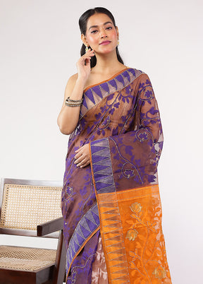 Rust Khadi Cotton Saree With Blouse Piece