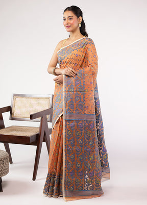 Rust Khadi Cotton Saree With Blouse Piece