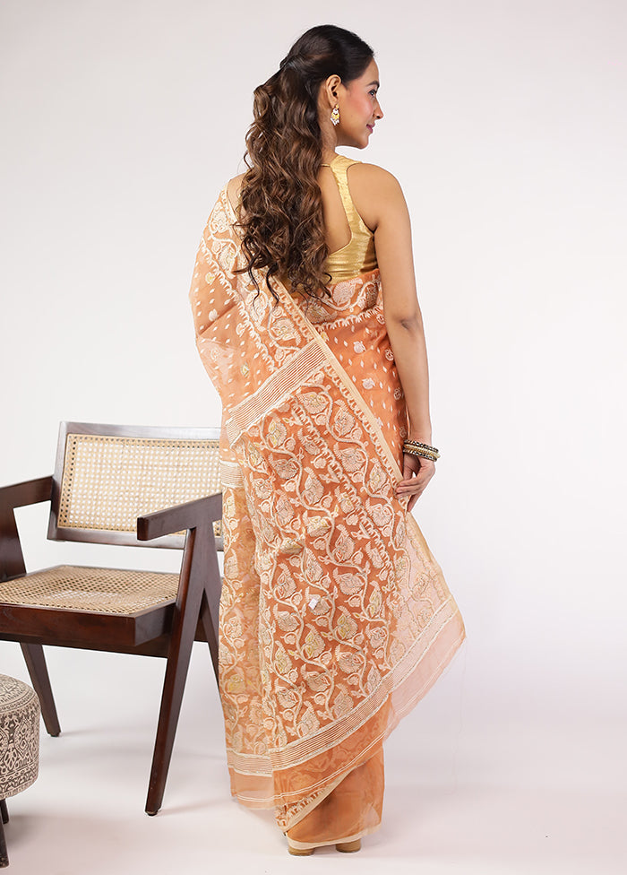 Rust Khadi Cotton Saree With Blouse Piece