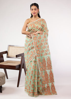 Green Khadi Cotton Saree With Blouse Piece