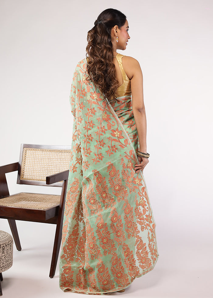 Green Khadi Cotton Saree With Blouse Piece