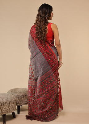 Grey Khadi Cotton Saree With Blouse Piece
