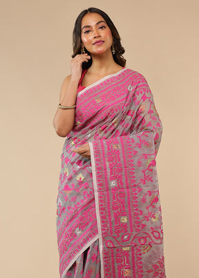 Grey Khadi Cotton Saree With Blouse Piece