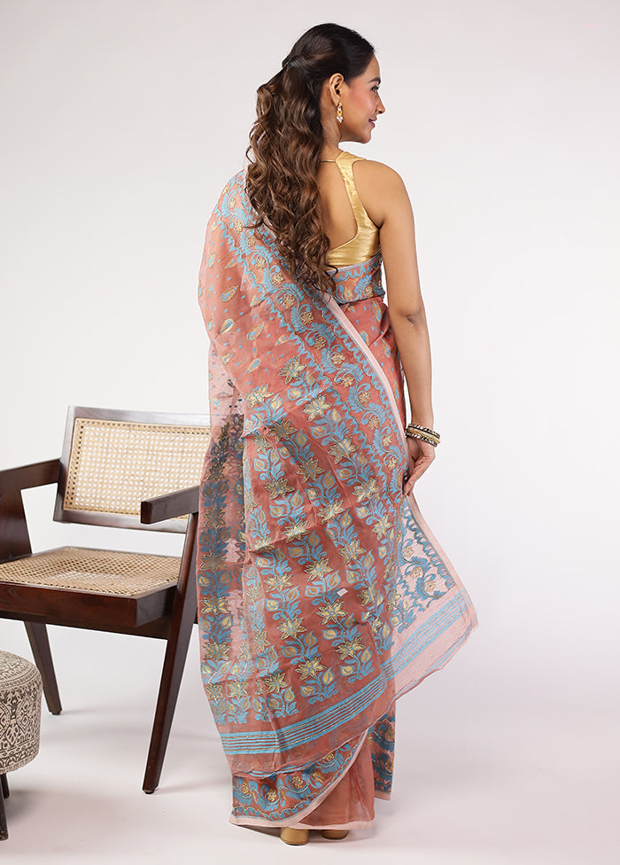 Pink Khadi Cotton Saree With Blouse Piece