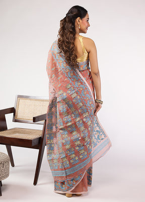 Pink Khadi Cotton Saree With Blouse Piece