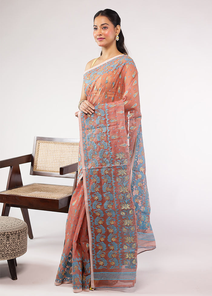 Pink Khadi Cotton Saree With Blouse Piece