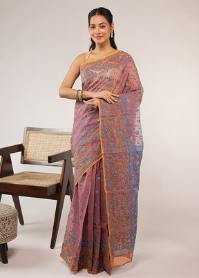Pink Khadi Cotton Saree With Blouse Piece