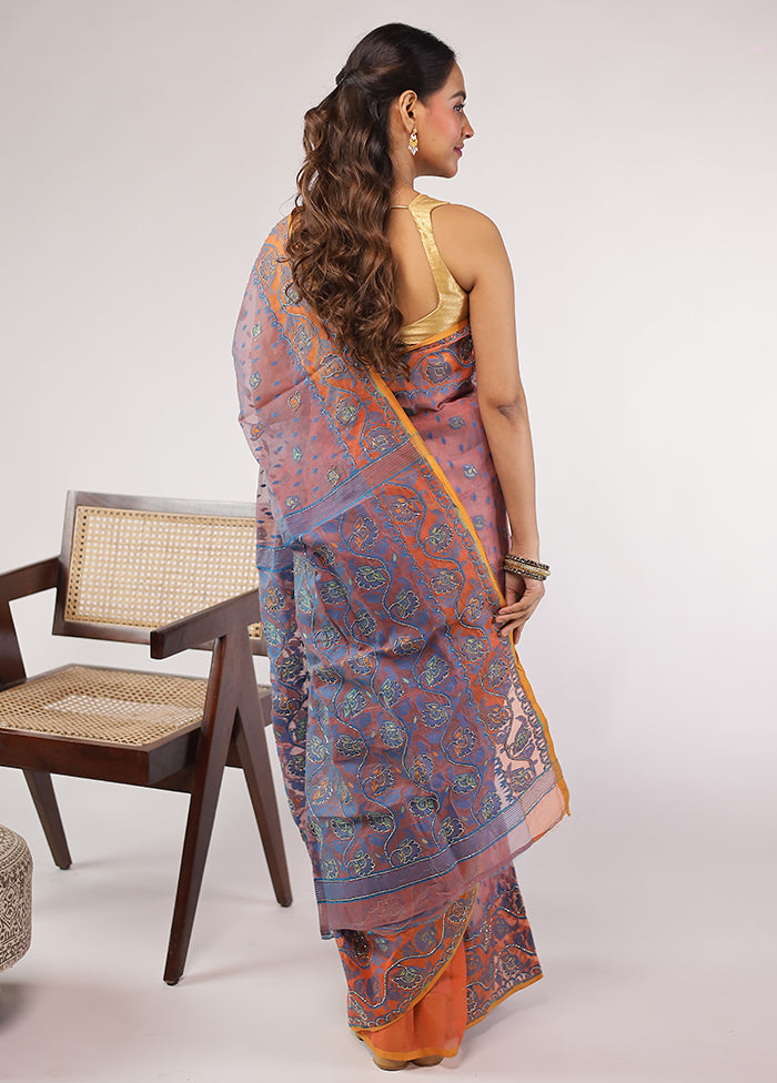 Pink Khadi Cotton Saree With Blouse Piece