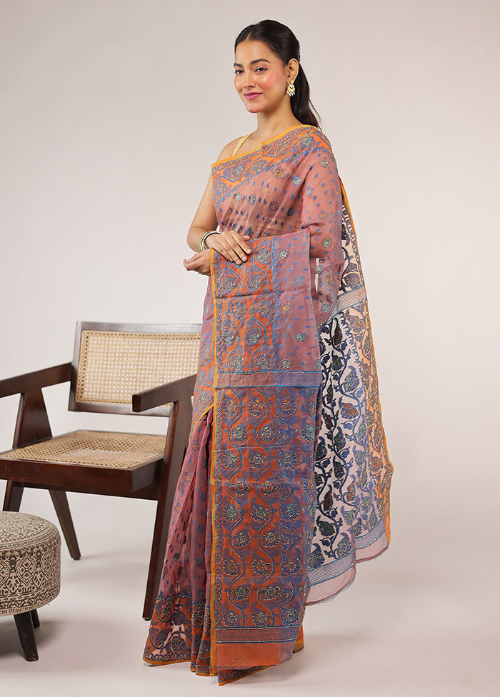 Pink Khadi Cotton Saree With Blouse Piece