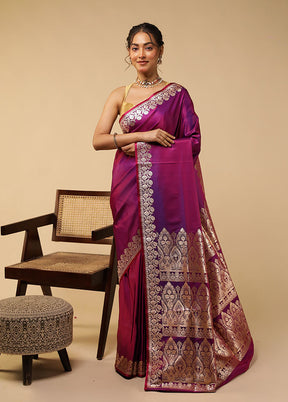 Purple Banarasi Silk Saree With Blouse Piece