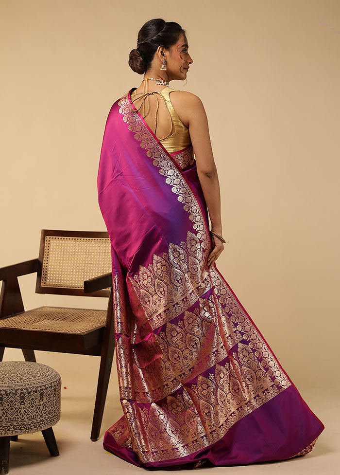 Purple Banarasi Silk Saree With Blouse Piece