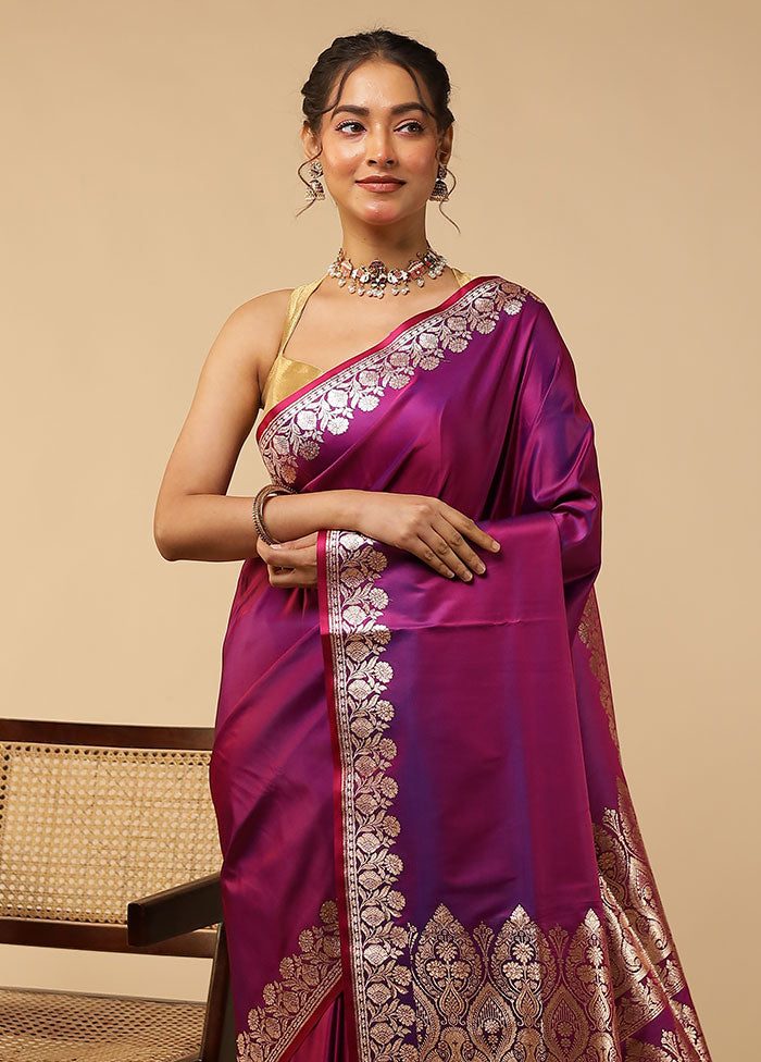 Purple Banarasi Silk Saree With Blouse Piece