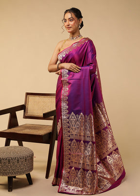 Purple Banarasi Silk Saree With Blouse Piece